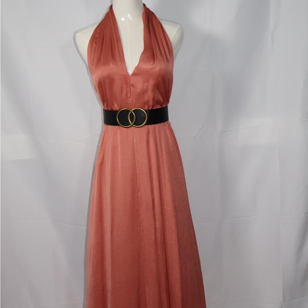 Anthropologie Pink Halter Sundress Sleeveless Backless the belt not include.